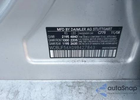 2009 Mercedes-Benz E 350 из США, поврежденный, VIN WDBUF56X09B427843